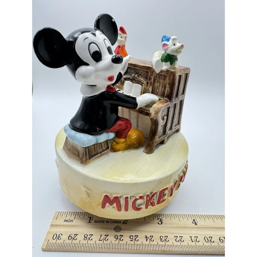 Mickey Mouse Music Box Walt Disney Japan Ceramic Piano Figurine Vintage